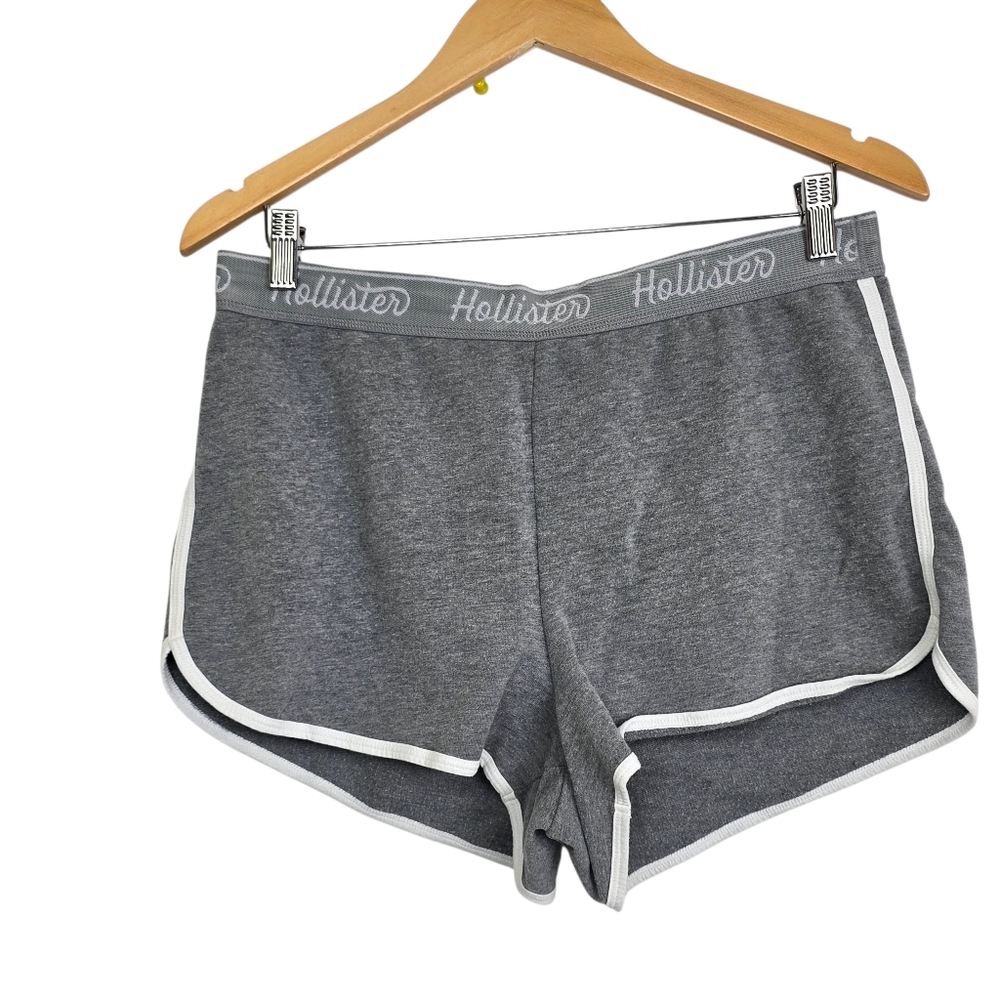 Hollister Terry Sweat Shorts Curved Hem White Trim Logo Waist, Sz L
